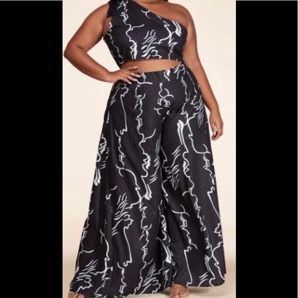 Black two piece high waist palazzo pant set - Picture 1 of 1